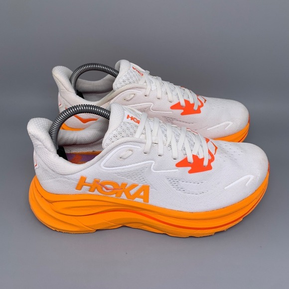 Hoka One One Shoes - Hoka One Clifton 10 White Orange Running Shoes Women's Sz 8.5B